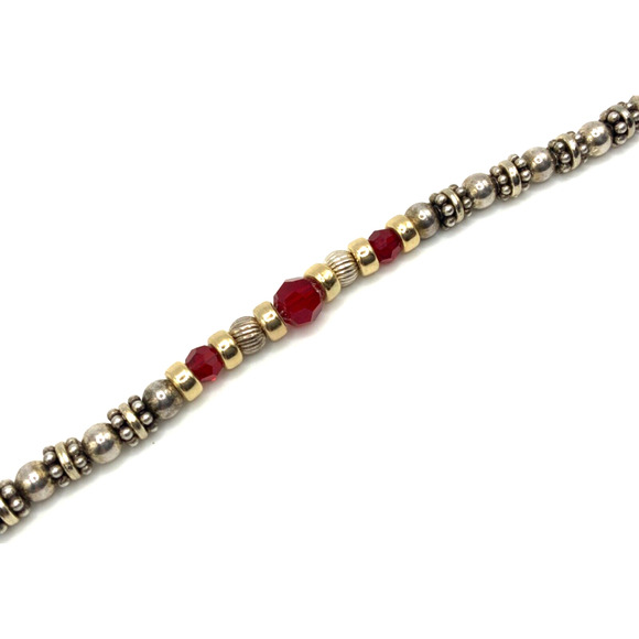 Beaded Sterling Silver Heart Toggle Bracelet w Gold,Silver and Red Crystal Beads - Picture 8 of 9